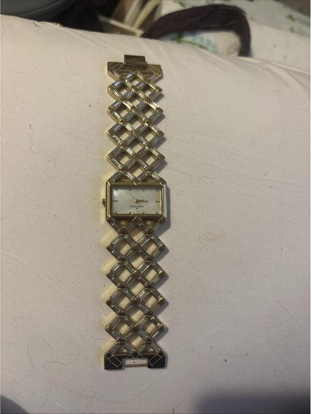 Anne Klein AK Gold Tone Bracelet Watch – Crystal Lattice Band